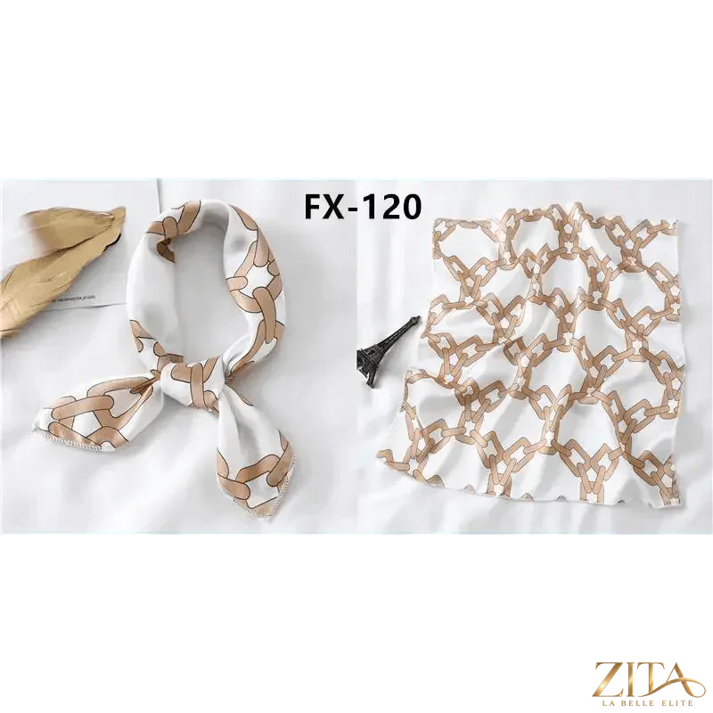 Printed square silk neck scarf for women by Zita La Belle Elite, featuring a stylish, versatile design for fashionable wear.