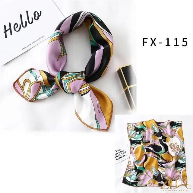 Printed square silk neck scarf by Zita La Belle Elite, featuring a stylish and versatile design for women's fashion accessories.