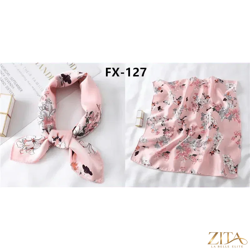 Printed square silk neck scarf by Zita La Belle Elite, featuring a versatile, stylish design for women's fashion accessories.