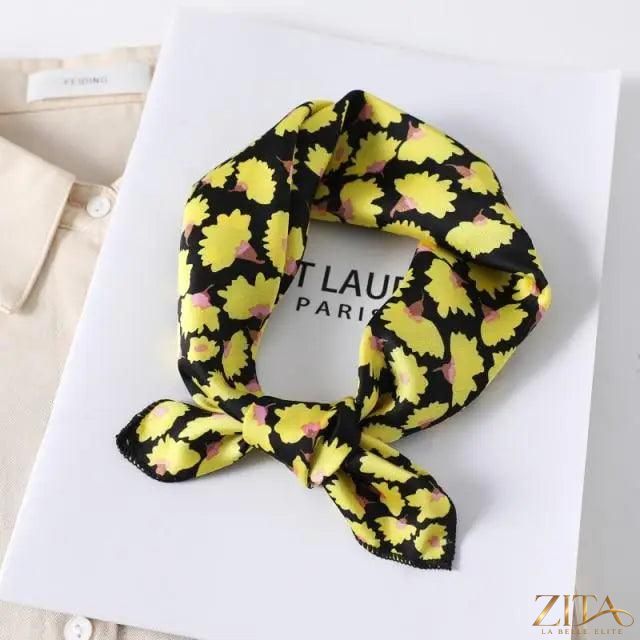 Printed square silk neck scarf by Zita La Belle Elite, featuring vibrant floral and geometric patterns for versatile women’s fashion.