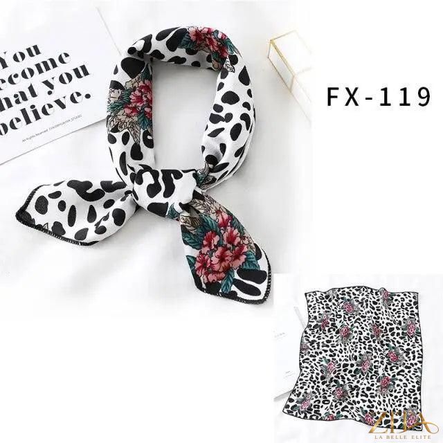 Printed square silk neck scarf by Zita La Belle Elite, featuring a stylish design perfect for women's fashion accessories.
