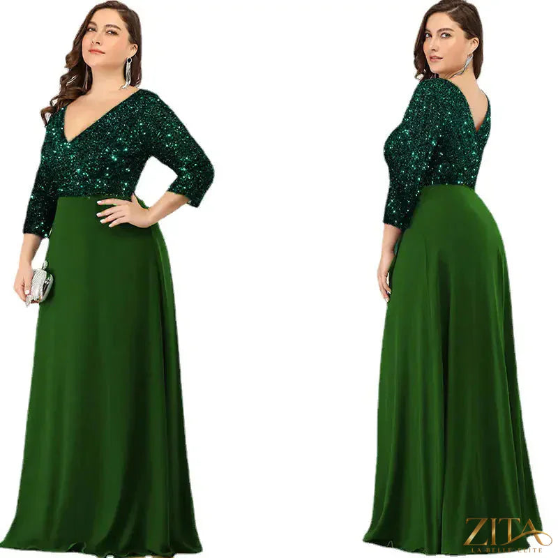 Plus size Zita La Belle Elite evening dress with floor-length sequin design for elegant women’s special occasion wear.
