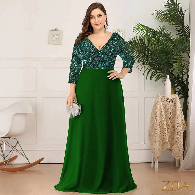 Plus size Zita La Belle Elite evening dress with floor-length sequin design, elegant and glamorous for formal occasions.