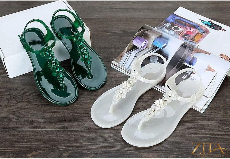 Zita La Belle Elite Flower T-Strap Flat Thong Sandals for women, breathable summer beach sandals with a floral design and non-slip soles