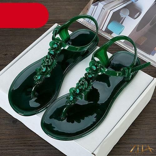 Women’s Zita La Belle Elite flower T-strap flat thong sandals with breathable design, non-slip soles, perfect for summer beach and casual wear.