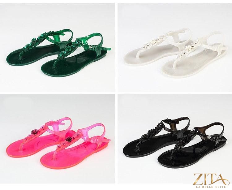 Women’s Zita La Belle Elite flower T-strap flat thong sandals with breathable material and slip-resistant soles, perfect for summer wear.