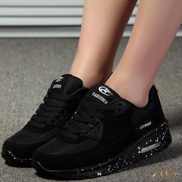 Women’s breathable platform air cushion sneakers in green, black, and pink by Zita La Belle Elite, lightweight athletic casual footwear