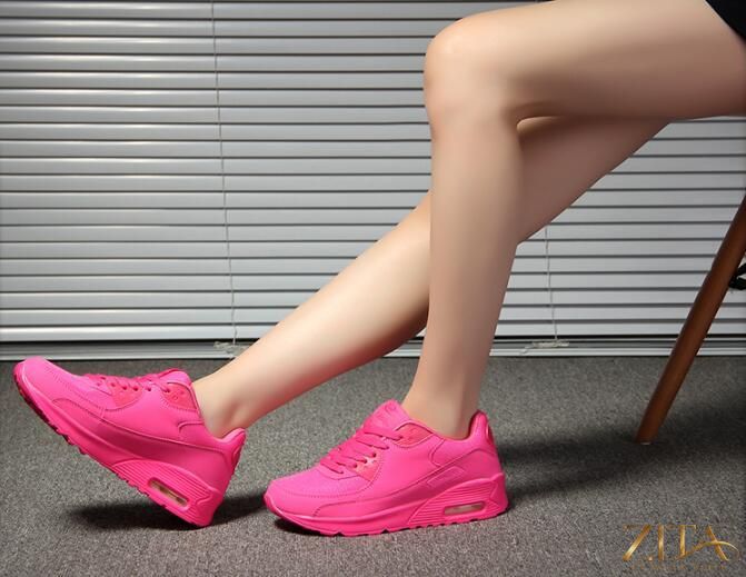 Women’s breathable platform sneakers by Zita La Belle Elite with air cushions, in green, black, and pink, ideal for casual sports and walking.
