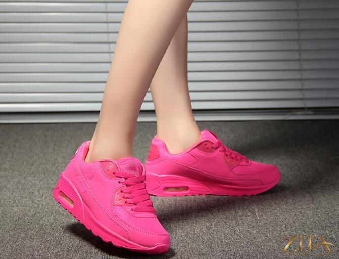 Women’s breathable platform air cushion sneakers in green, black, and pink by Zita La Belle Elite, lightweight casual and athletic footwear.