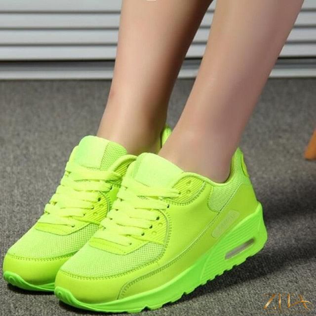 Women’s breathable platform air cushion sneakers by Zita La Belle Elite in green, black, and pink, lightweight casual and athletic footwear.