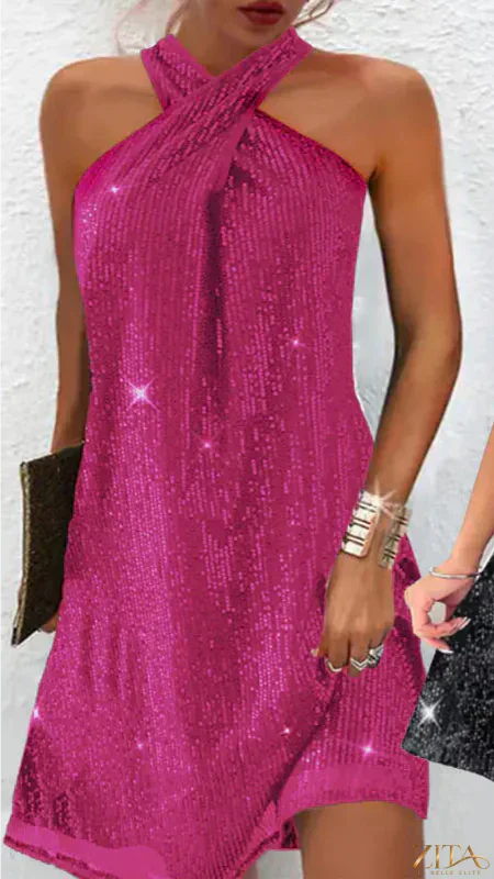 Elegant off-shoulder sequins dress for women by Zita La Belle Elite, featuring a shimmering design and fitted silhouette.